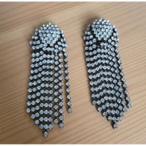 KJL Kenneth Jay Lane Runway Statement Waterfall Rhinestone Clip On Earrings Rare